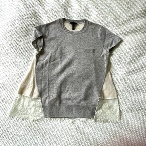 Aqua Cashmere Short-sleeved Sweater w/ Lace - M